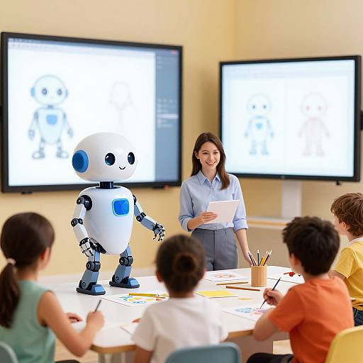 Friendly Robot Teacher in Virtual Art Studio