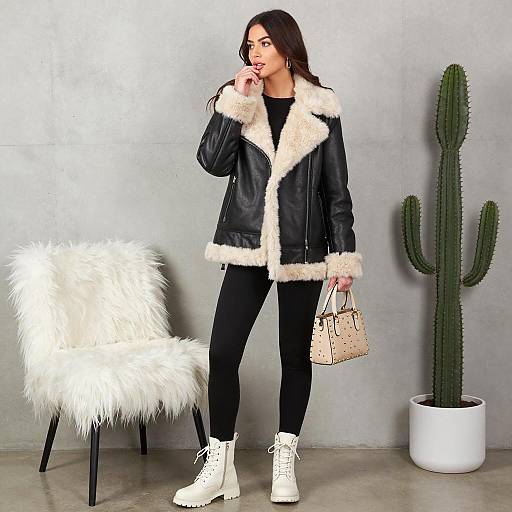 Chic Woman in Leather Jacket Portrait