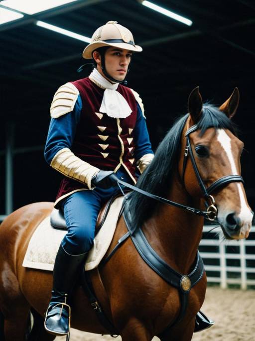 Man in Historical Rider Costume on Horse