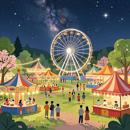 Nighttime Spring Fair with Ferris Wheel