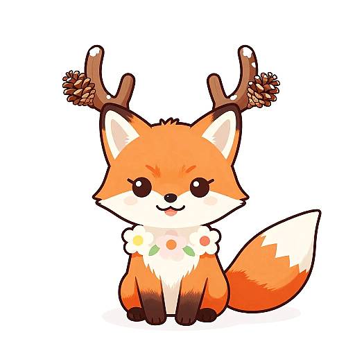 Kawaii Fox with Pinecone Antlers