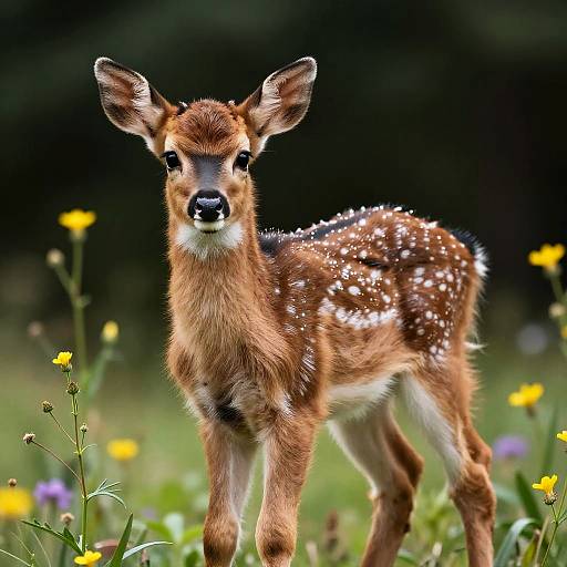 Young Spotted Fawn Among Wildflowers