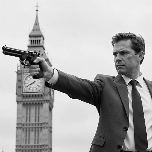 Serious Man with Gun and Big Ben