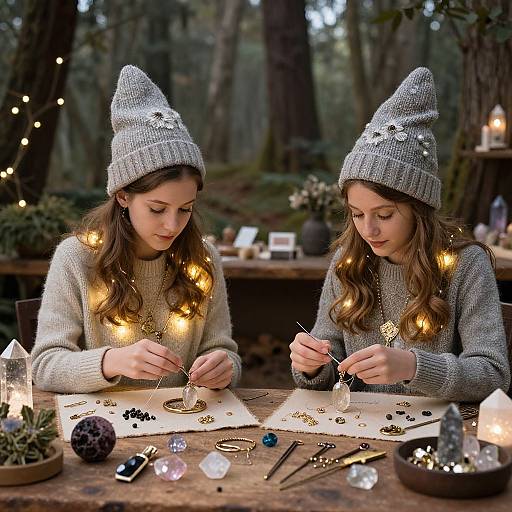 Elves Crafting Jewelry in Woodland Studio