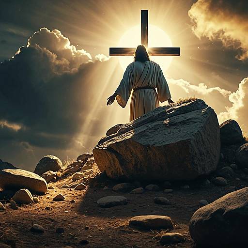 Resurrected Jesus Leaving the Empty Tomb