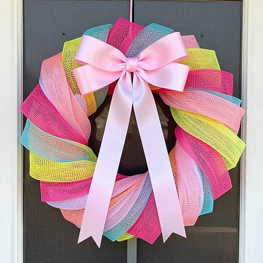 Bright Paper Mesh Ribbon Wreath