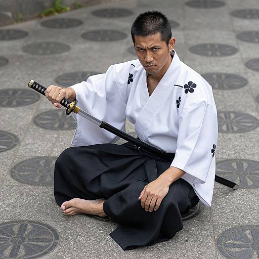 Intense Samurai in Traditional Attire
