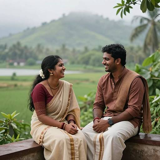 Joyful Indian Couple on Kerala Terrace