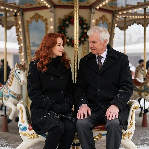 Winter Romance on a Carousel Bench