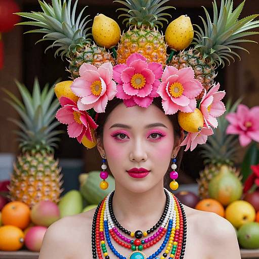 Vibrant Portrait of Asian Woman in Headdress