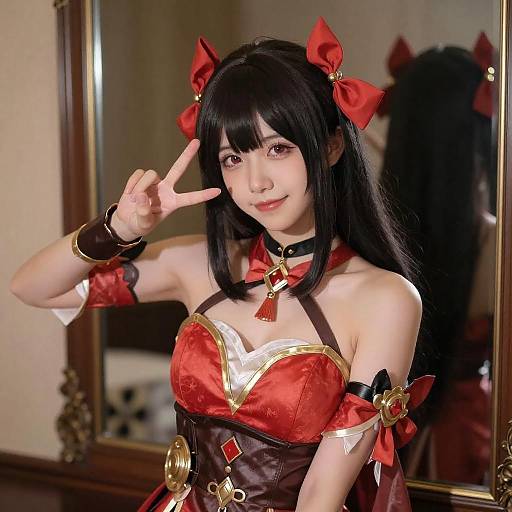 Asian Woman in Red Gold Cosplay