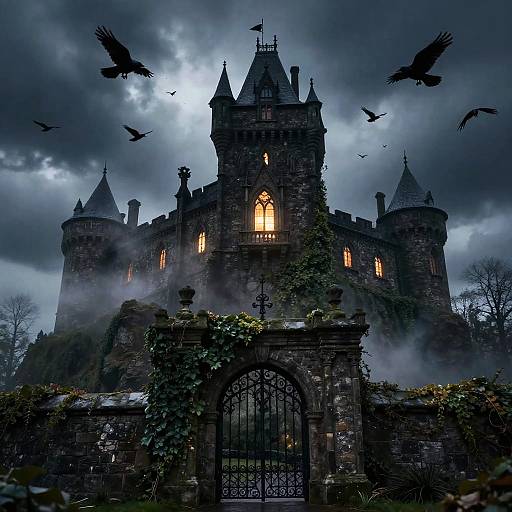 Ravencroft Gothic Fortress at Night