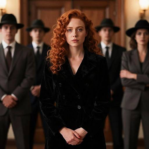 Elegant Red-Haired Woman in Velvet Coat