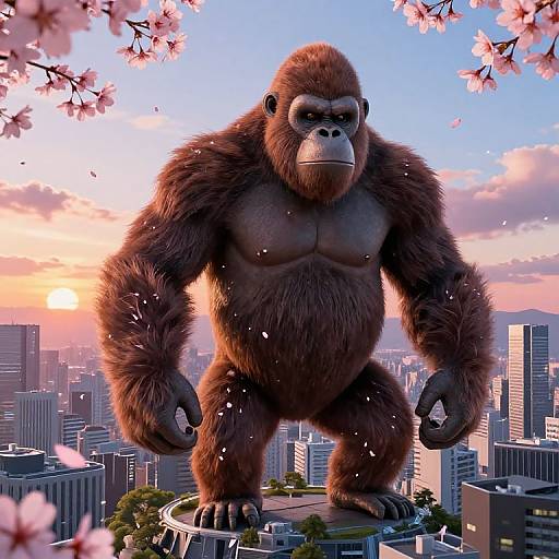 King Kong in Futuristic Tokyo Sunset