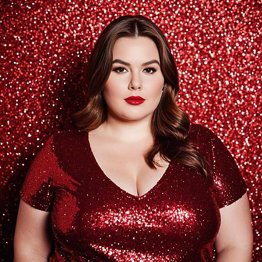 Plus Size Woman in Red Sparkly Dress