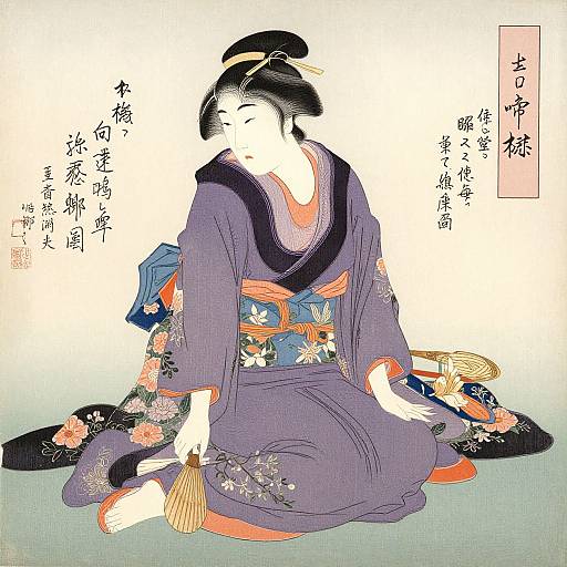 Traditional Japanese Woman in Kimono Print