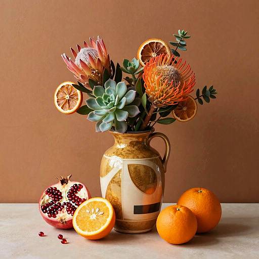 Gold Ceramic Vase with Vibrant Flora