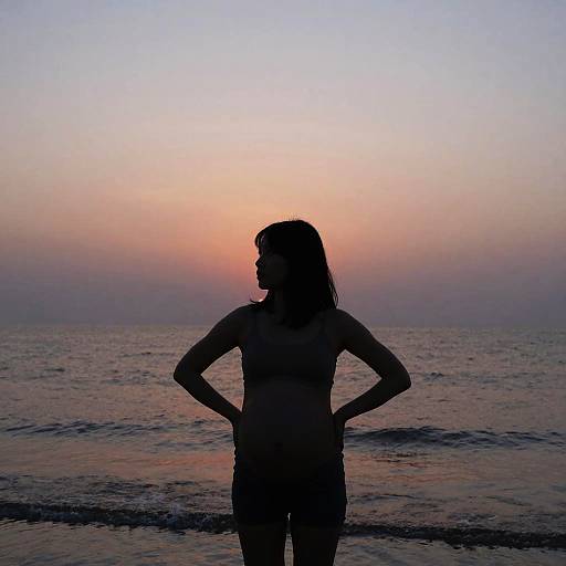 Pregnant Silhouette at Sunset Beach