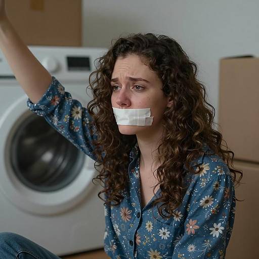 Worried Woman in Dimly Lit Room