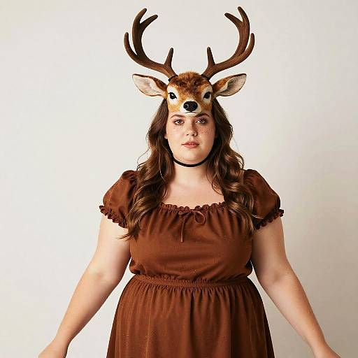 Plus Size Woman Wearing Deer Headpiece Costume
