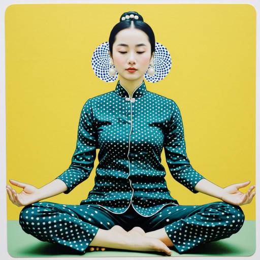 Young Woman Meditating in Polka Dot Outfit