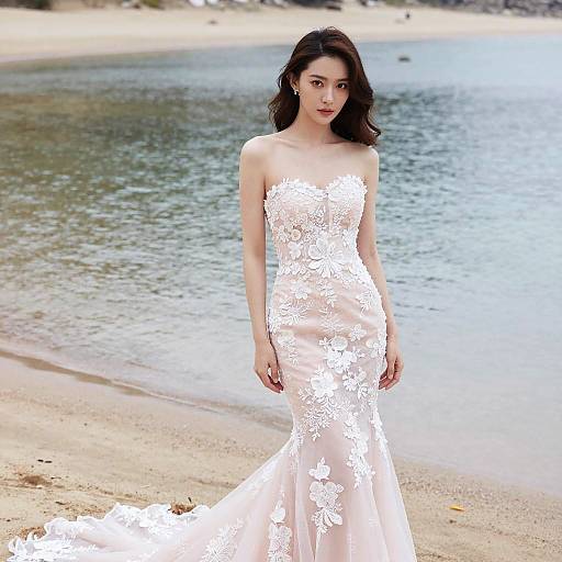 Elegant Woman in Blush Pink Mermaid Gown