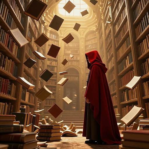 Surreal Ancient Library with Floating Books