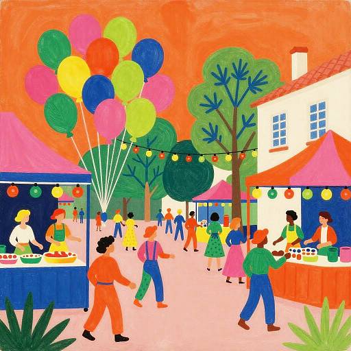Vibrant Street Fair in Matisse Style