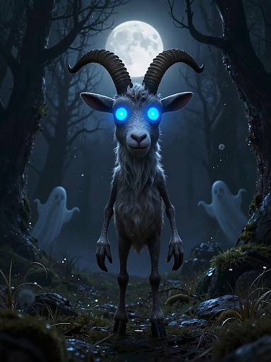 Spooky Gothic Goat in Dark Forest