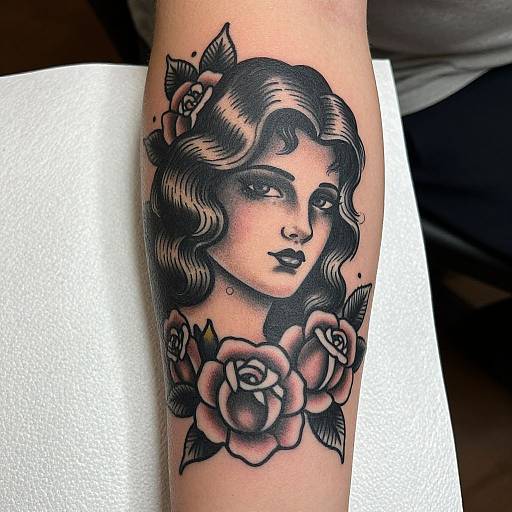Vintage Black-and-Grey Woman Tattoo