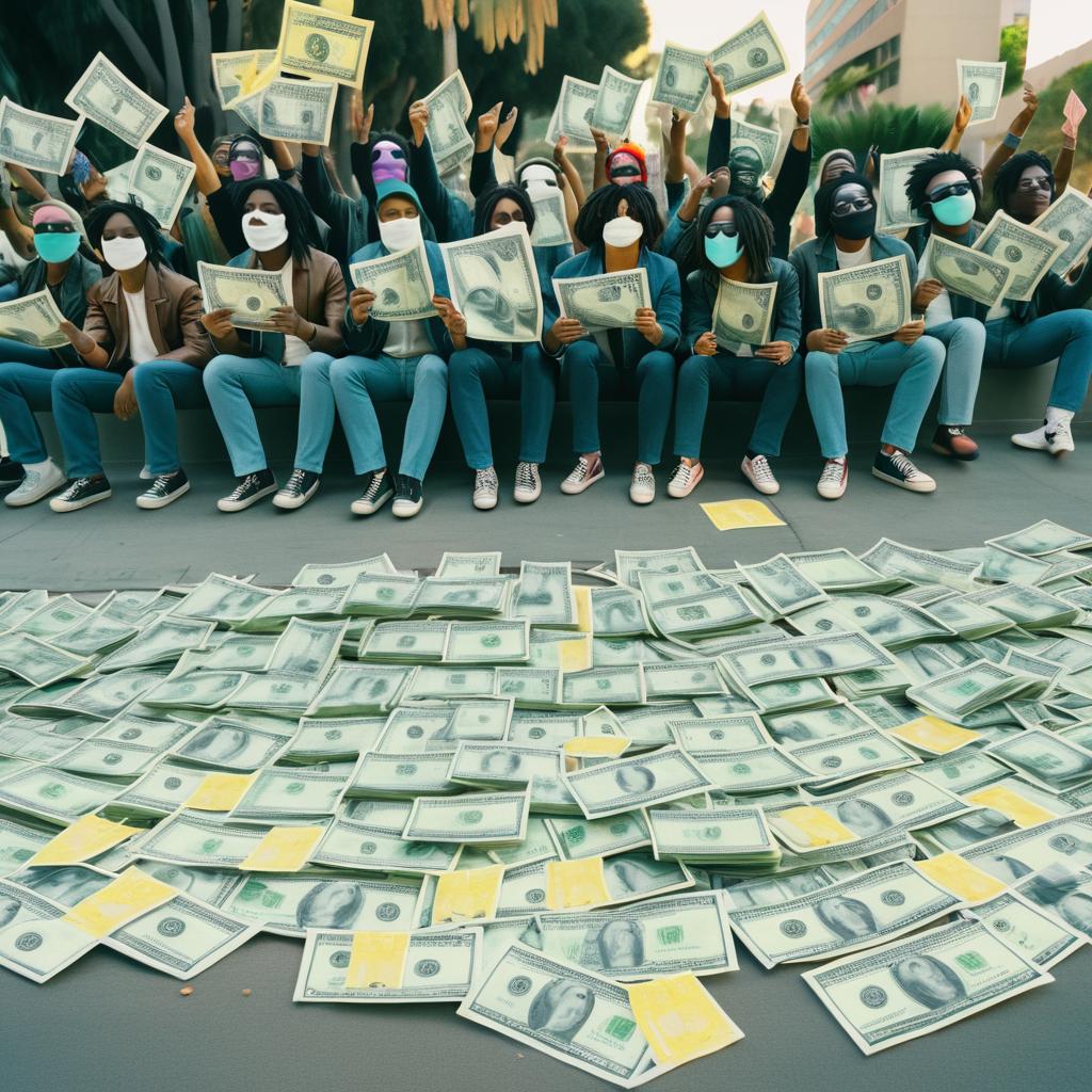 Vibrant Protest Scene with 20-Dollar Bills