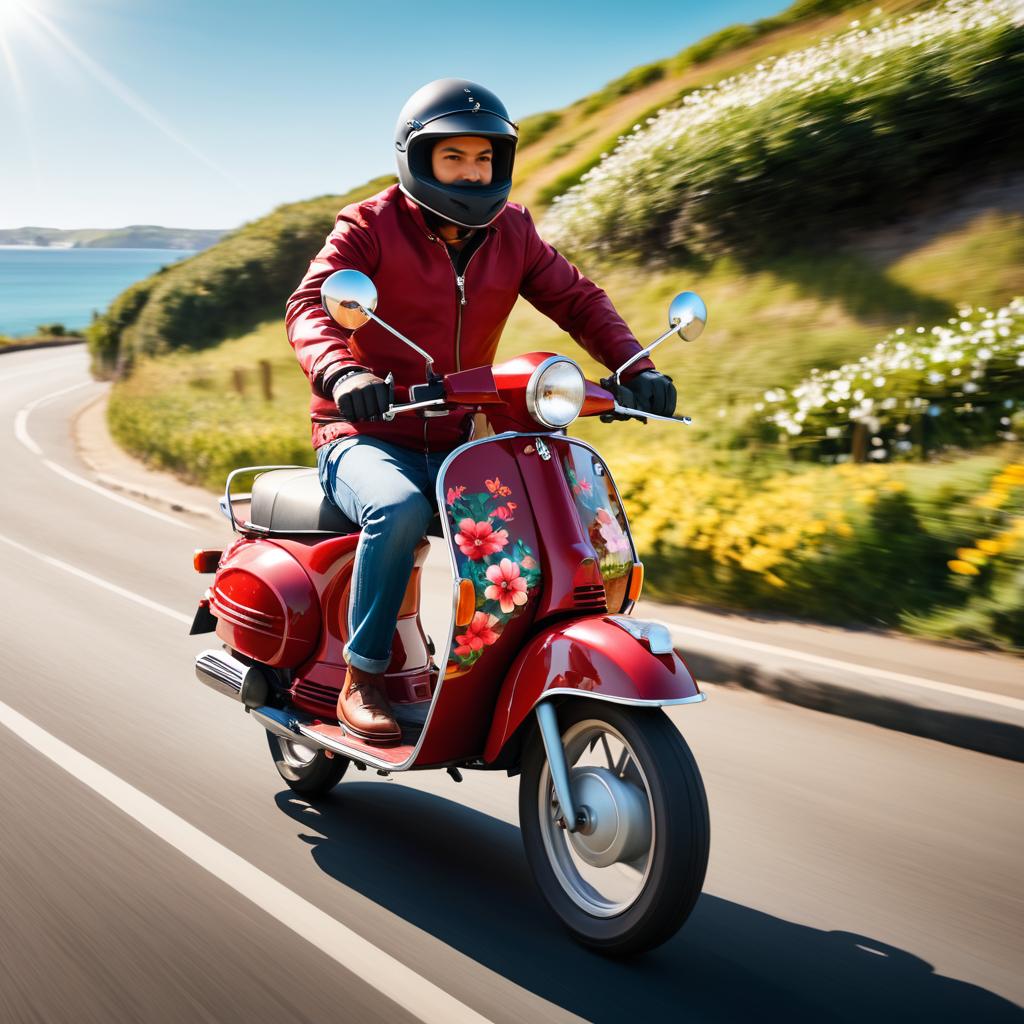 Crimson Classic Moped on Coastal Adventure