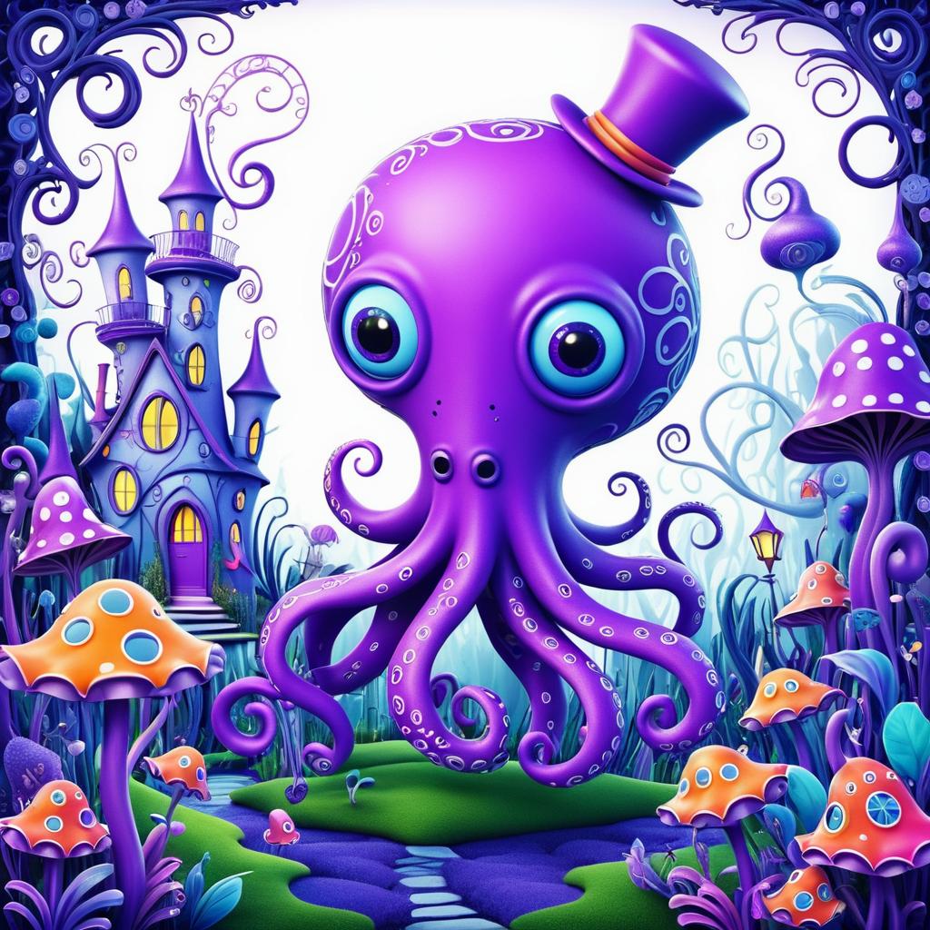 Whimsical Purple Octopus in Enchanted Garden