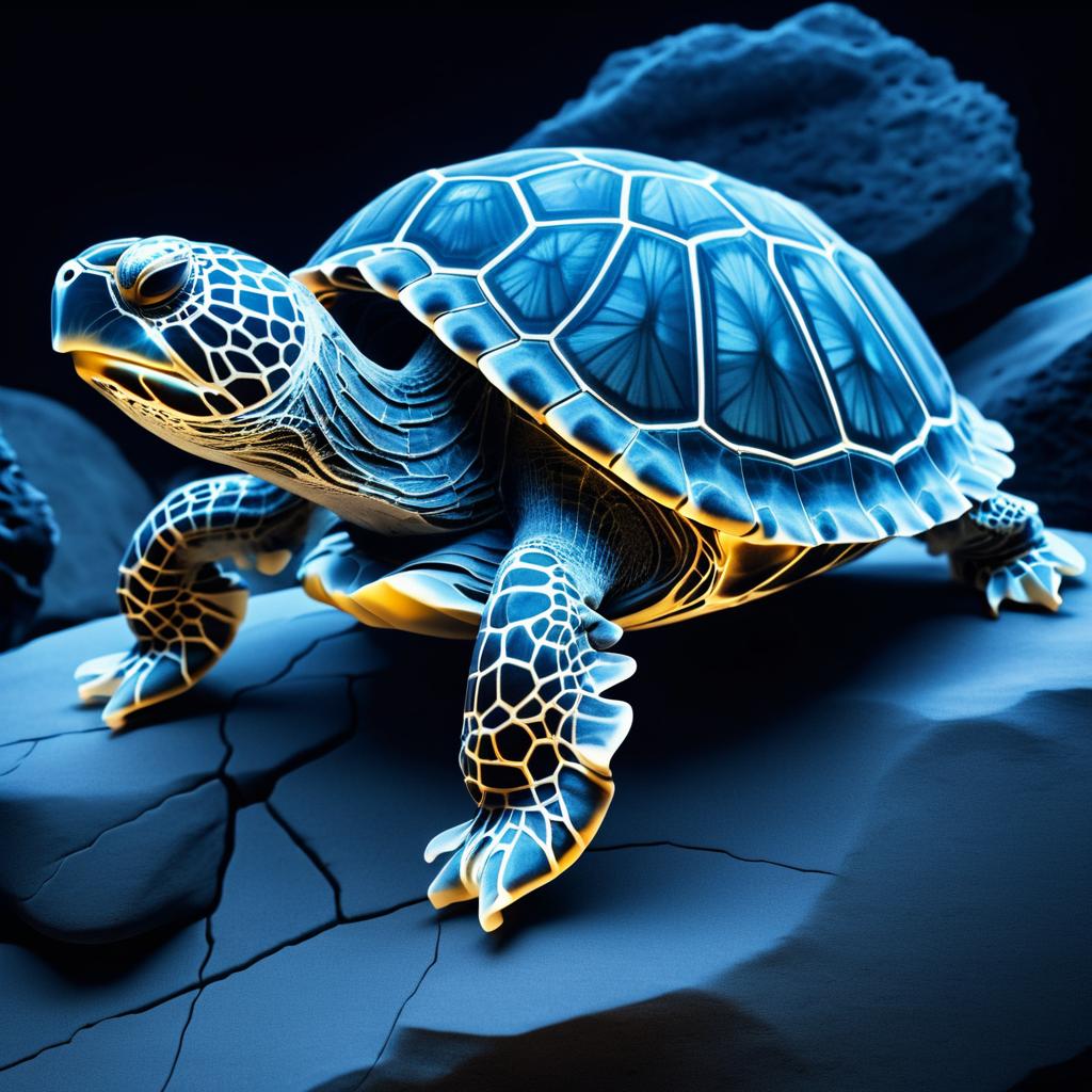 Intricate X-Ray Turtle on Glowing Rock