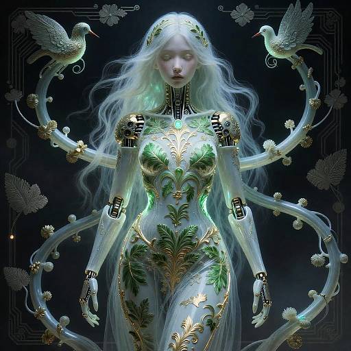 Ethereal Android with Botanical Filigree