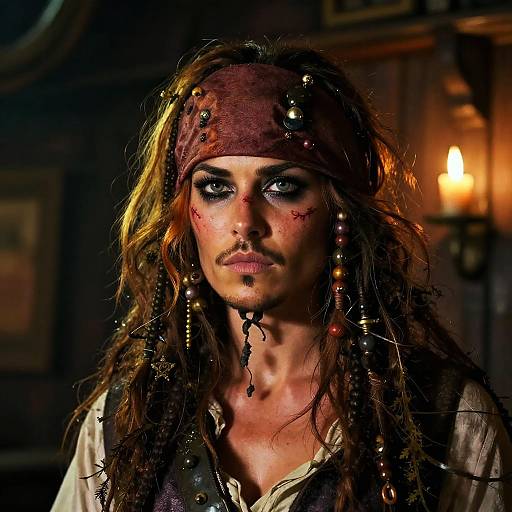 Wild Pirate Woman Close-Up Portrait