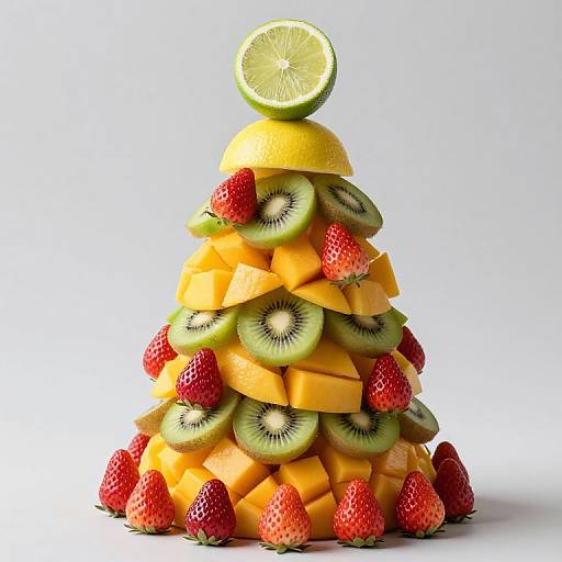 Whimsical Gravity-Defying Fruit Christmas Tree