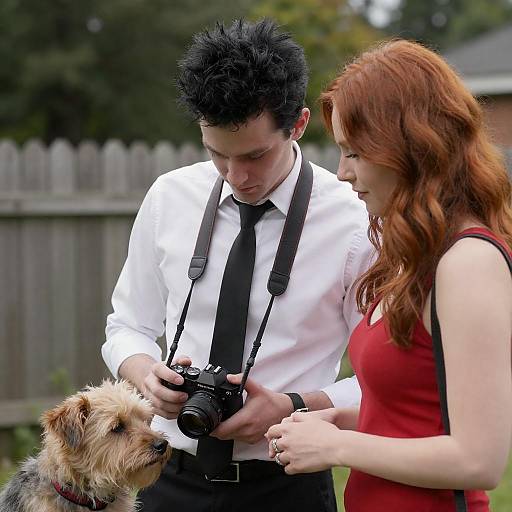 Man with Camera, Redhead and Dog