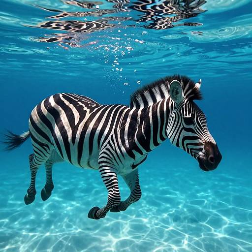 Hyperrealistic Zebra Swimming Underwater