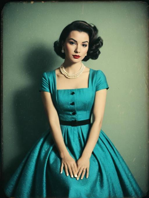 Vintage Woman in Emerald Green Dress