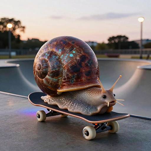 Giant Snail Skateboarding Neon Whimsy