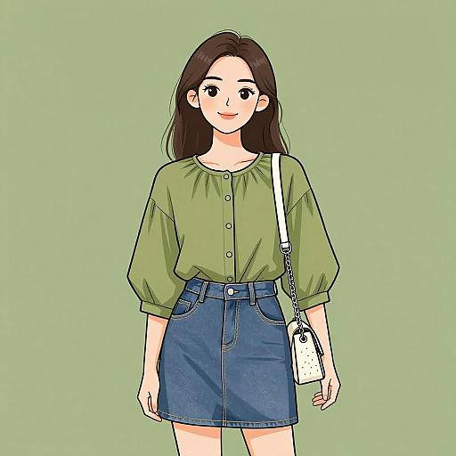 Smiling Woman in Casual Olive Green Outfit