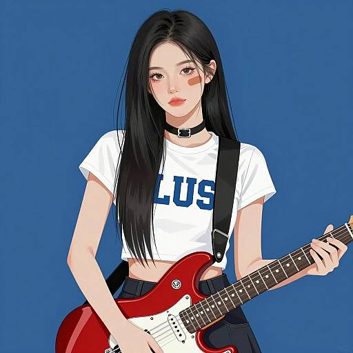 Illustration of Young Woman with Electric Guitar