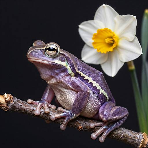 Violet Frog with Daffodil Flower