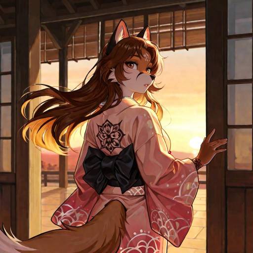 Anime Girl in Yellow Kimono at Sunset
