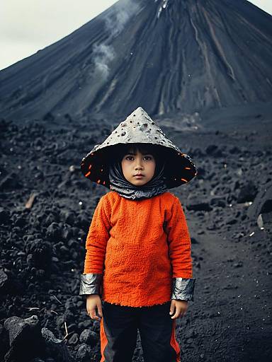 Child in Volcano Costume Portrait