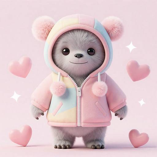 Pastel Cozy Baby Yeti with Pom-poms