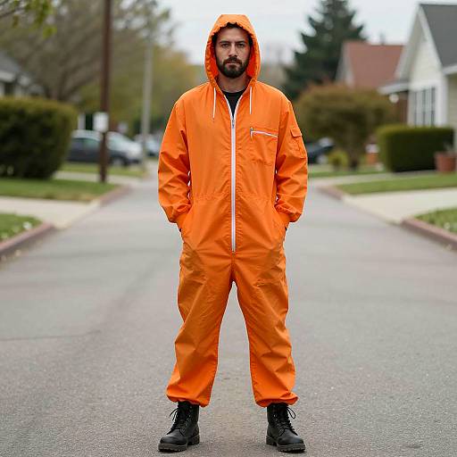 Serious Man in Orange Inmate Jumpsuit