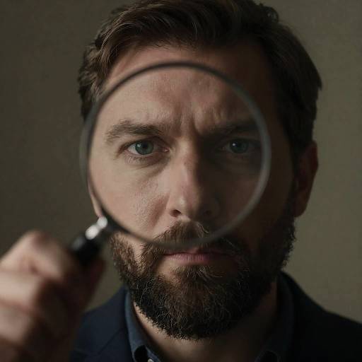 Bearded Man Reflected in Magnifying Glass
