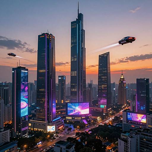 Futuristic Cyberpunk Cityscape at Sunset